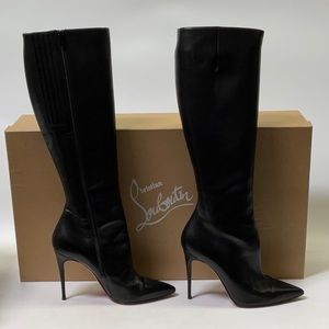 Christian Louboutin Tournoi 100 calf black leather pointy toe knee high boots 39